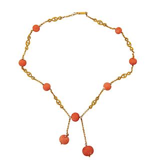 AMERICAN ART NOUVEAU CORAL GOLD NEGLIGEE NECKLACE