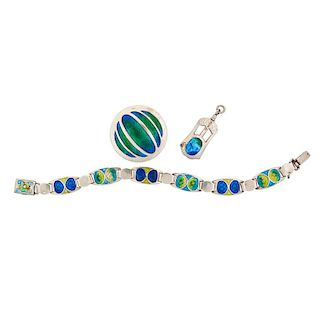 ENGLISH ARTS & CRAFTS ENAMELED SILVER JEWELRY