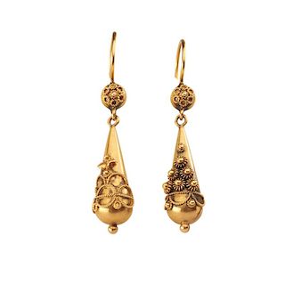 VICTORIAN ARCHAEOLOGICAL REVIVAL GOLD EARRINGS