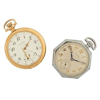 TWO WALTHAM OPEN FACE POCKET WATCHES
