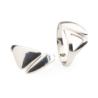 TWO MODERNIST STERLING HINGED CUFF BRACELETS