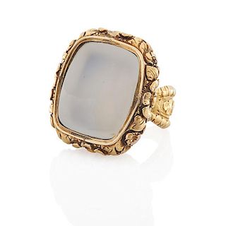 VICTORIAN YELLOW GOLD AGATE SEAL RING