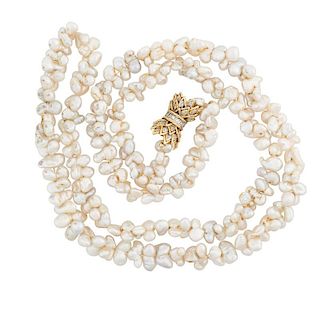 PEARL, DIAMOND & 14K YELLOW GOLD NECKLACE