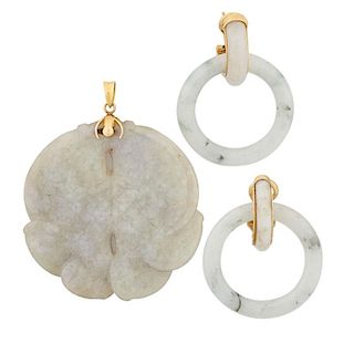 CARVED NEPHRITE & 14K YELLOW GOLD JEWELRY