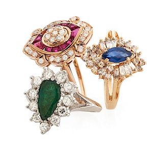RUBY, EMERALD OR SAPPHIRE & DIAMOND GOLD RINGS
