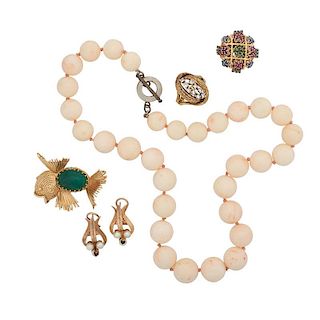 COLLECTION OF CORAL, GEM-SET OR GOLD JEWELRY
