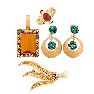 COLLECTION OF YELLOW GOLD, GEM-SET JEWELRY