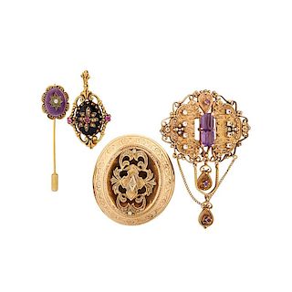 GEM-SET YELLOW GOLD VICTORIAN REVIVAL JEWELRY