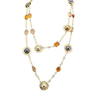 CITRINE, PEARL & YELLOW GOLD NECKLACE
