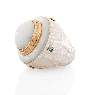 WHITE ONYX, MOTHER OF PEARL, GEM-SET STATEMENT RING