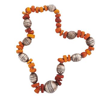 BERBER BALTIC AMBER & SILVER BEADED NECKLACE
