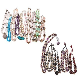 AMETHYST, HARDSTONE, GLASS OR RESINOUS BEAD NECKLACES