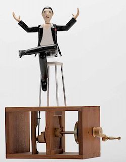 Self-Levitation Automaton. Paris: Pierre Mayer, ca. 2000s. Wooden and metal mechanical hand-cranked automaton in which a man with a cigar levitates wi
