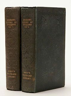 Beckmann, John. History of Inventions, Discoveries and Origins. London: Bohn, 1846. Fourth edition. Two volumes. Publisher's cloth stamped in gilt and