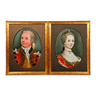 Portrait Pair of 18th Century Style Lady and Gentleman.