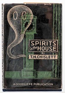 Chislett, T.H. Spirits in the House. Birmingham: Goodliffe, 1949. First Edition. Dark blue pebbled cloth stamped in gold, with unclipped pictorial dus