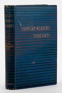 Cumberland, Stuart. A Thought-Reader's Thoughts. London: Sampson Low, 1888. Blue cloth stamped in colors. Photographic portrait frontispiece behind ti