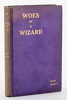 Devant, David. Woes of a Wizard. London: S.H. Bousfield, (1903). First edition. Purple cloth stamped in gilt. 8vo. Spine sunned, minor browning, previ