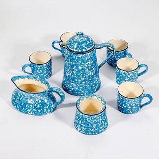 Stangl Blue Spongeware Coffee Set.