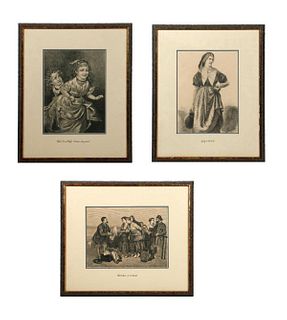 Three Framed Works: A Lady, Two Children, and a Peddler.