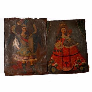Two Unframed Spanish Colonial Paintings.