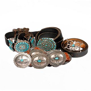 Group of Four Navajo Concho Belts.