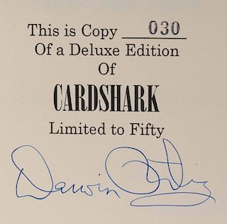 Ortiz, Darwin. Cardshark. [Silver Spring], 1991. Publisher's black leather with ribbon bookmark, being number 30 from the publisher's limited, deluxe 