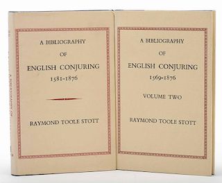 Toole Stott, Raymond. Bibliography of English Conjuring, 1581 Ð 1876. Derby: Harpur, 1976/78. Two volumes, publisher's blue cloth with jackets. Plate