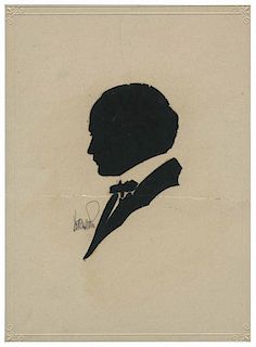 [Houdini, Harry] Silhouette of Harry Houdini Cut by Dai Vernon. N.p., ca. 1920. Scissor-cut profile portrait of Houdini in jacket and bowtie. Signed b