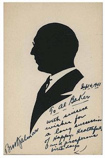 Vernon, Dai. Signed Silhouette of Bert Kalmar. New York, 1941. Scissor-cut profile portrait of the noted songwriter and magician, cut by Dai Vernon. M