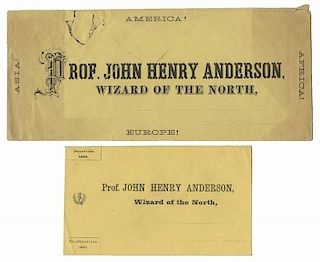 Anderson, Professor (John Henry Anderson). Two Wizard of the North Envelopes. Circa 1860s. Pre-addressed letterpress envelopes for Anderson, the large