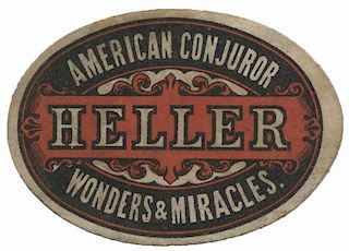Heller, Robert (William Henry Palmer). Heller Label. American Conjuror Wonders & Miracles. Circa 1860s. Small color lithograph label, possibly trimmed