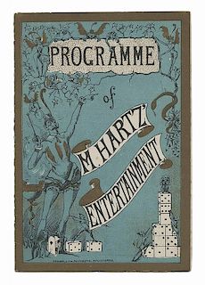 Hartz, Joseph Michael. Programme of M. Hartz' Entertainment. Plymouth: Creber Litho., ca. 1880. Attractive chromolithograph bi-fold program for Profes