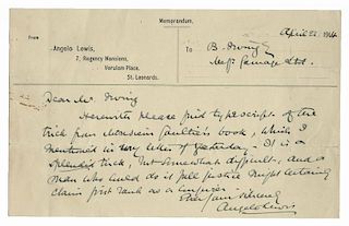 Hoffmann, Professor (Angelo Lewis). Autograph letter, signed by Professor Hoffmann. Dated April 22, 1914, Hoffmann writes regarding an effect in Camil