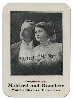 Rouclere, Harry and Mildred. Mildred and Rouclere throw-out card. Circa 1909. Souvenir advertising Òthrow-outÓ card used by the magic and mind-readi