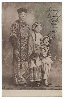 Soo, Chung Ling (William Ellsworth Robinson). Signed postcard of Chung Ling Soo. [England], ca. 1914. Full-length portrait of Soo, Suee Seen and Bambo