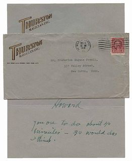 Thurston, Howard. Typed letter signed from Howard Thurston to F.E. Powell. Dated Nov. 24, 1931, Thurston writes a short note to the Dean of Ameican Ma