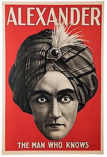 Alexander (Claude Alexander Conlin). Alexander. The Man Who Knows. Circa 1915. Iconic one-sheet color lithograph of the magician and mentalist in turb