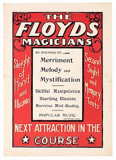 Floyds, The (Walter and Mohala). An Evening of Merriment, Melody and Mystification. Boston: Libbie Show Print, ca. 1900s. Letterpress broadside printe