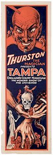 Tampa (Raymond Sugden). Thurston the Magician Presents Tampa. Cleveland: Otis Litho, ca. 1926. Color lithograph panel vibrantly illustrated with a dev