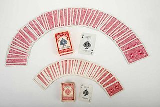 [McComb, Billy] Two Gaffed Decks of Playing Cards. Two specially-prepared Bicycle decks owned and used by McComb, with his annotations on the boxes, i