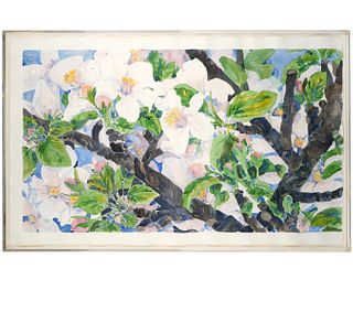Gary Bukovnik Diptych 'Apple Blossom' Watercolor