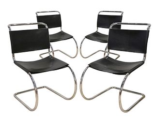 4 MR10 Knoll Armless Leather Sling Chairs