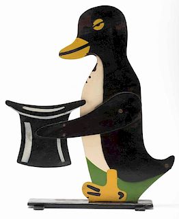 Percy the Penguin. Colon: Abbott's Magic Novelty Co., ca. 1948. Wooden penguin figure dips his head into a top hat to pick out a selected card. Lacque