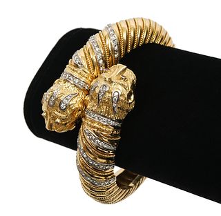 18K YG & Diamond Double Panther Bangle Bracelet