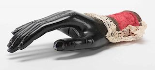Black Rapping Hand. Los Angeles: F.G. Thayer, ca. 1930. Ebony-finish wooden hand with velvet and lace cuff raps out answers to questions posed by the 