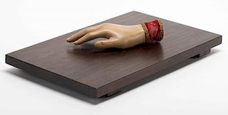 Rapping Hand. Asuza: Owen Magic Supreme, ca. 1985. A carved wooden hand on a wooden board mysteriously raps out answers to questions posed by the audi
