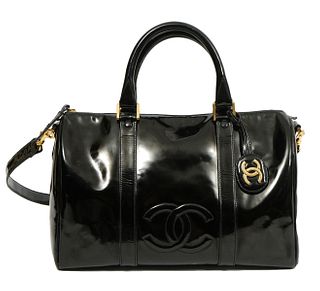 Chanel Black Patent Leather Duffle Bag
