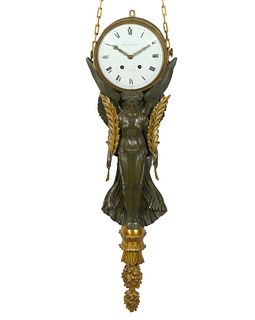 French Empire Patinated & Gilt Bronze Cartel Clock