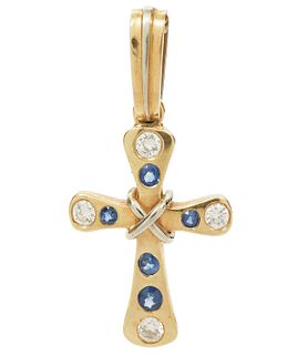 14K Gold, Diamond & Sapphire Custom Cross